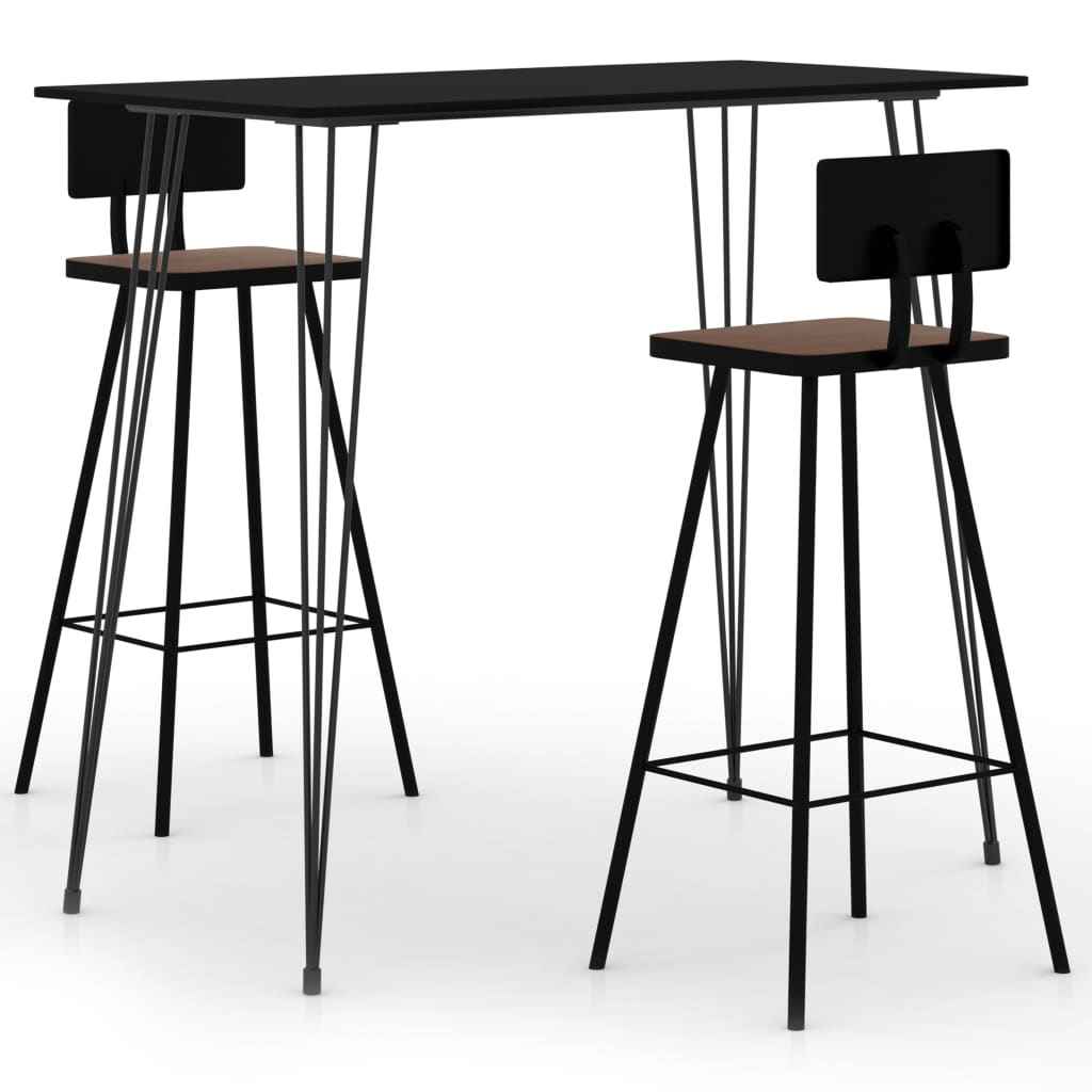 vidaXL 3 pcs conjunto de bar preto